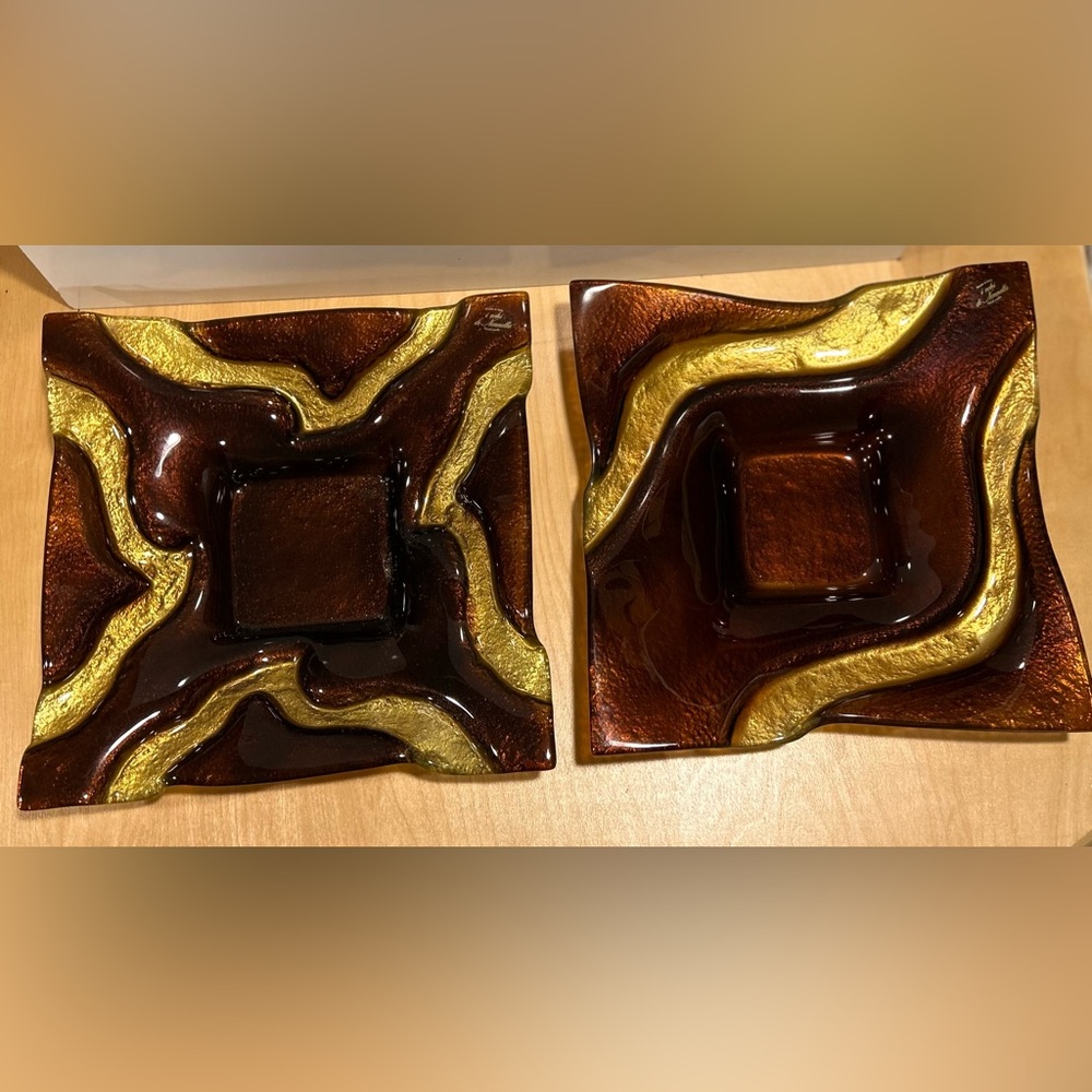 Brown and Gold Decorative Glass Plates by Vetri di nennella